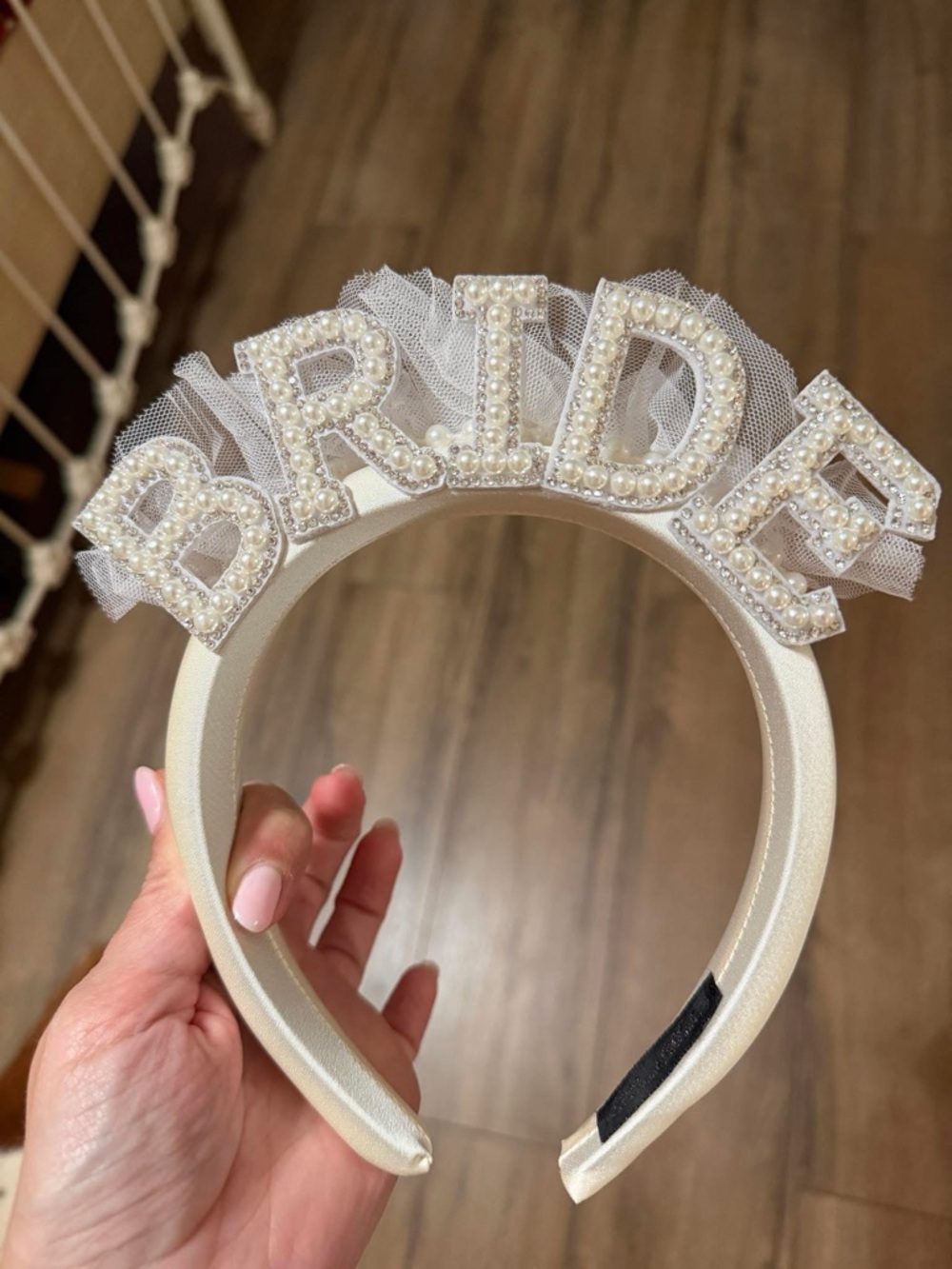 Bridal Pearl Embellished Headband - White